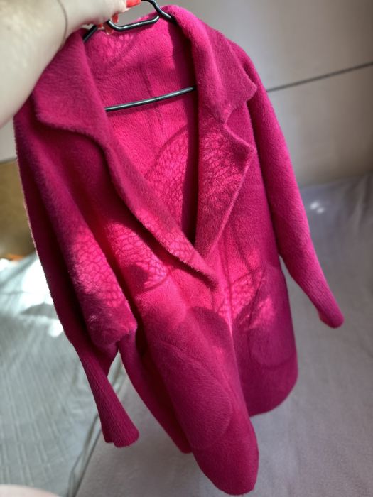 Alpaka różowa , ciepła narzutka , kurtka