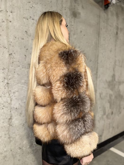 Futro ombre lis rudy pospolity srebrny m 38 nowe brąz krótkie 2 w 1