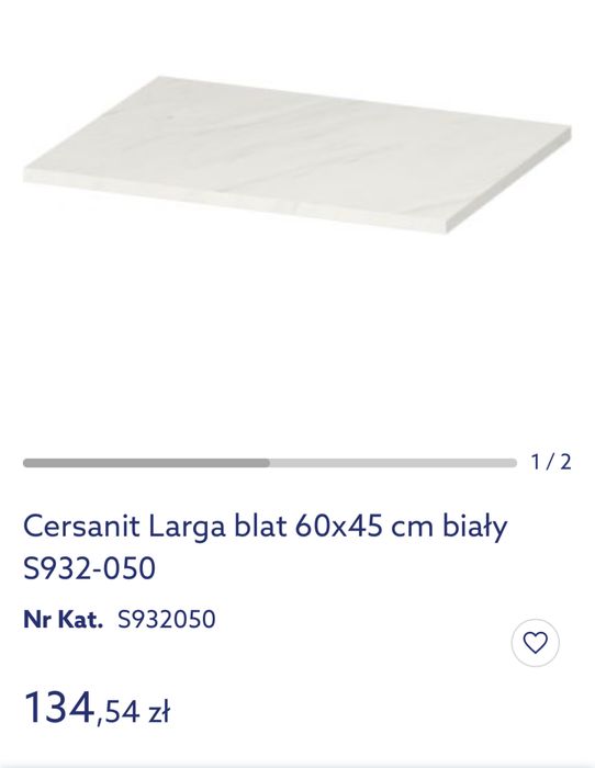 Blat łazienkowy nowy 60cm Cersanit Larga biały marmur