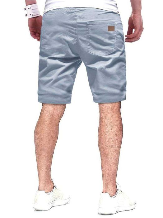 Calções Masculinos Casuais de cor sólida com cordão (Azul Névoa) Novos