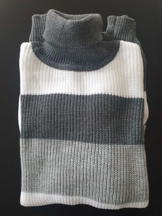 Vestido malha cinza/branco - NOVO