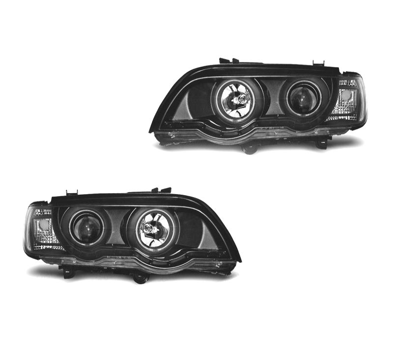 FARÓIS ANGEL EYES XENON BMW X5 99-03 FUNDO PRETO CCFL