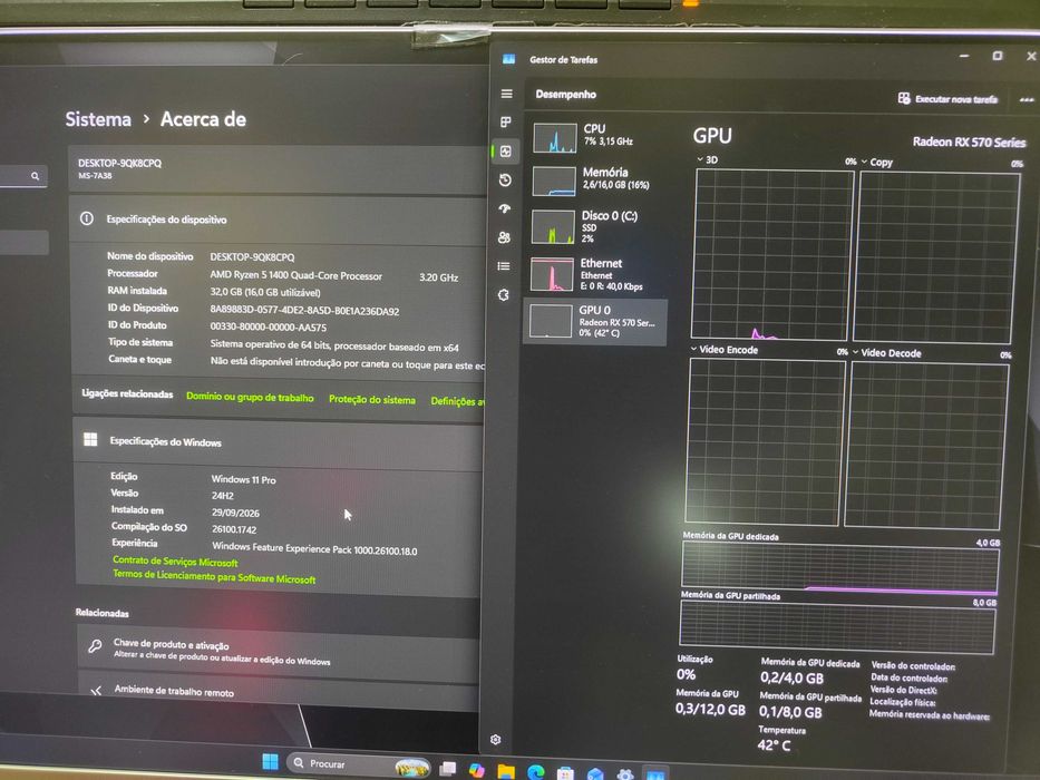 PC Gaming Ryzen 5 32GB RAM SSD 480GB Rx570 4Gb RGB