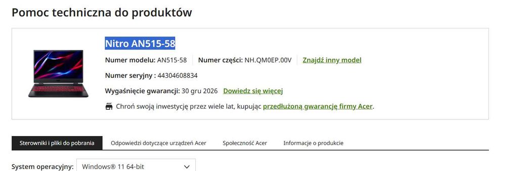 Laptop ACER Nitro AN515-58 i7/RTX 4060/16GBRAM 1tb Gwaranc K&B Handel