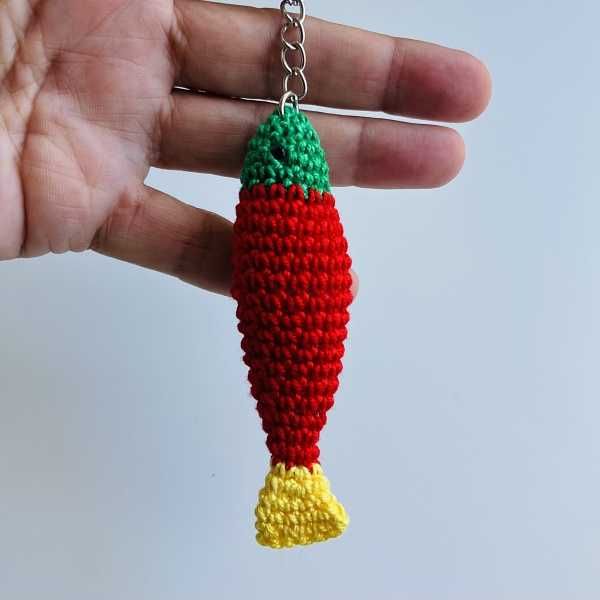 Porta-chaves/chaveiro em forma de Peixe 3D em crochet amigurumi - artigo novo