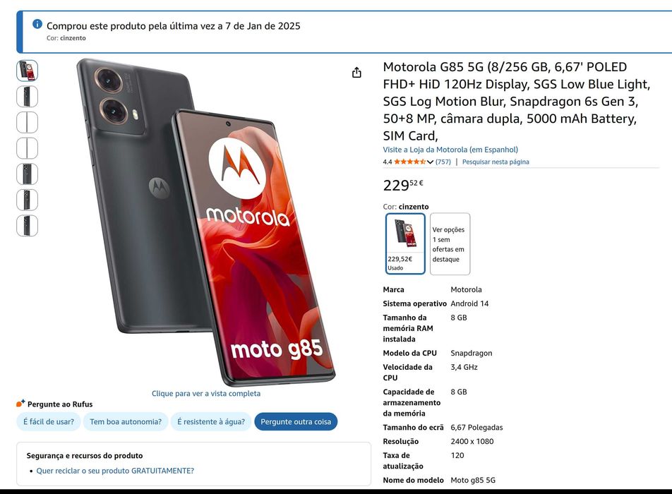 Motorola Moto G85 5G XT2427-2 ecrã curvo pOLED e certificações visuais (SGS Low Blue Light)