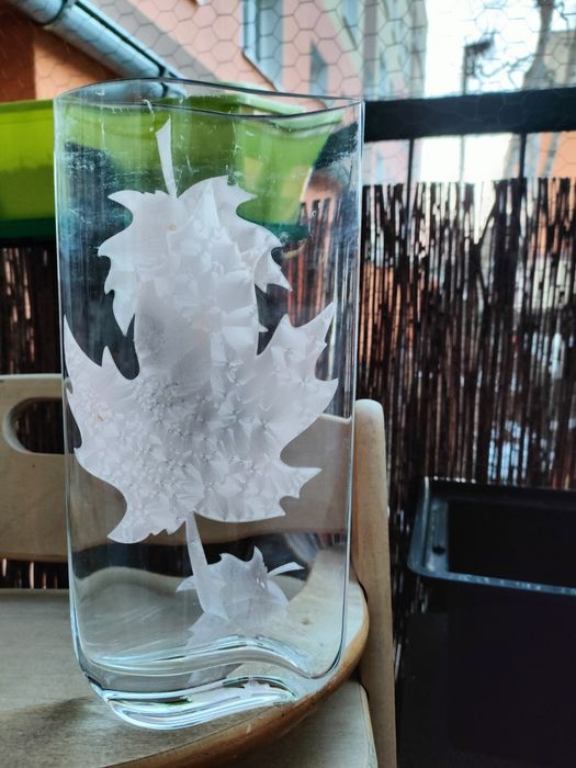 Wazon szkło z worem liści