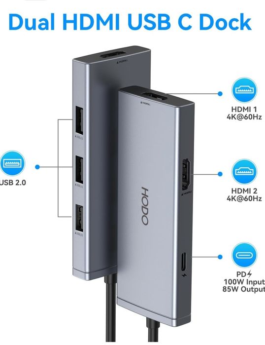 HODO Stacja dokująca USB C Hub do podwójnego adaptera HDMI