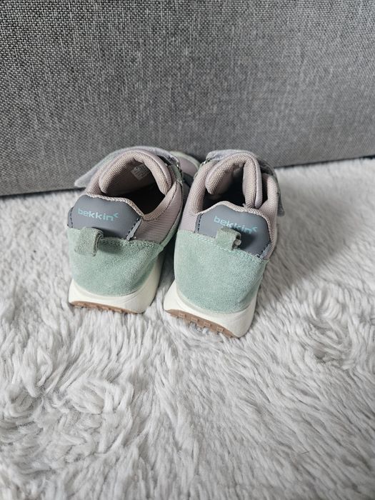 Buty miętowe  z szarym na rzepy dla chłopca dziewczynki 29