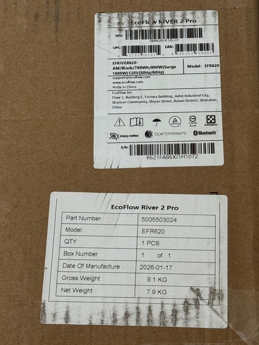 EcoFlow River 2 Pro  768Wh/800(1600)W 120V(50/60Hz)