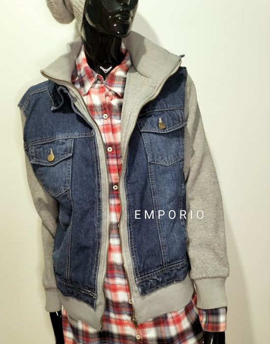 Emporio kurtka jeansowa, katana, kamizelka zintegrowana z bluzą