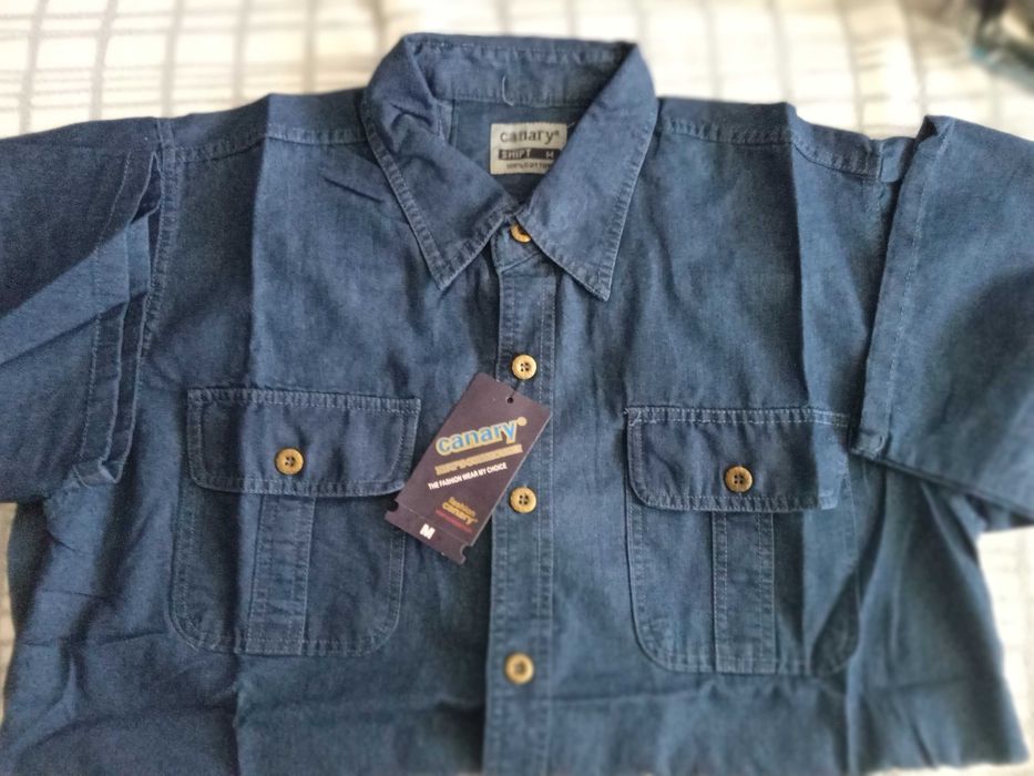 Koszula męska jeans nowa XL krótki rękaw