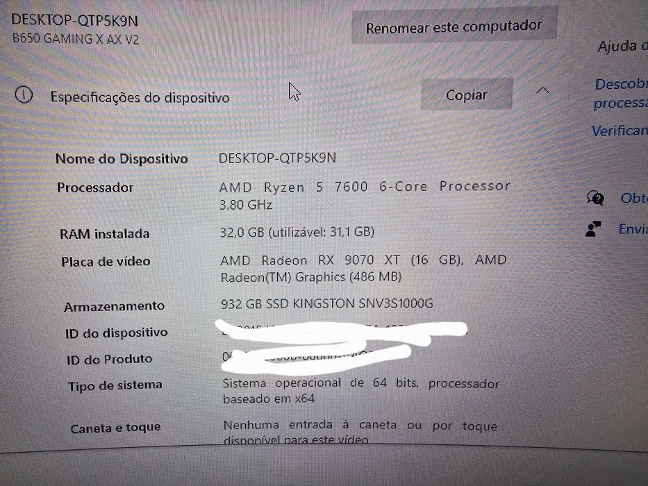 Pc gaming sem gráfica Ryzen 5 7600  am5  32gb ram ddr5 1tb nvme