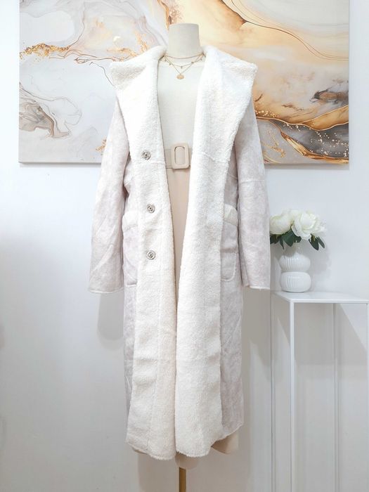 Płaszcz Klasyczny Długi Biały Kremowy Off White Dwustronny Ann Gissy