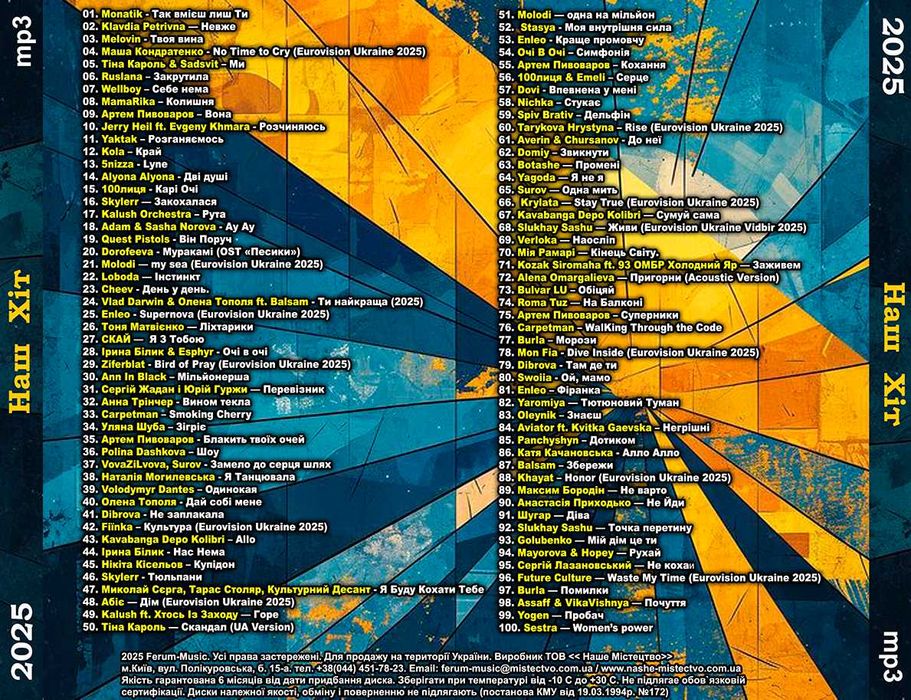 МУЗИКА: Сучасні українські та зарубіжні пісні, диски Нові, mp3