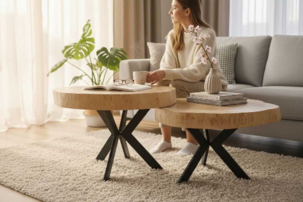 Zestaw  stolików kawowych z drewna Zegar z  30 cm GRATIS Dostawa