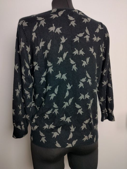 Sweterek wiskozowy damski w ptaszki wełniany sweter w ptaki angora baw