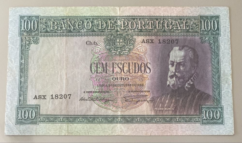 Nota 100$00 Escudos Ch.6 Pedro Nunes 24/10/1950