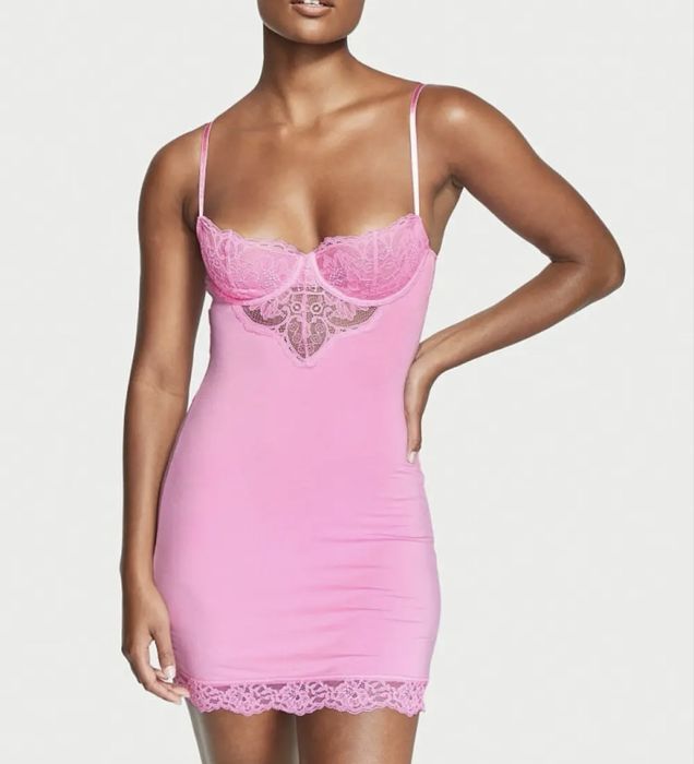 Пеньюар Modal & Lace Cupped Mini Slip Dress Pink