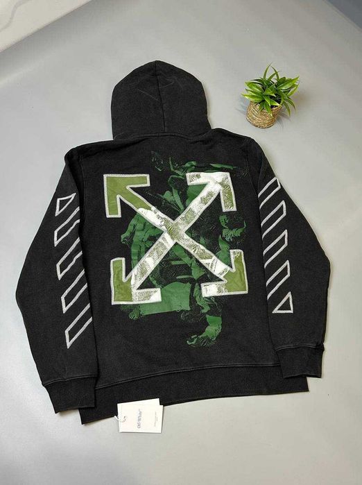 Черное худи Off-White / Брендовая толстовка оверсайз с принтом и капюшоном (M)
