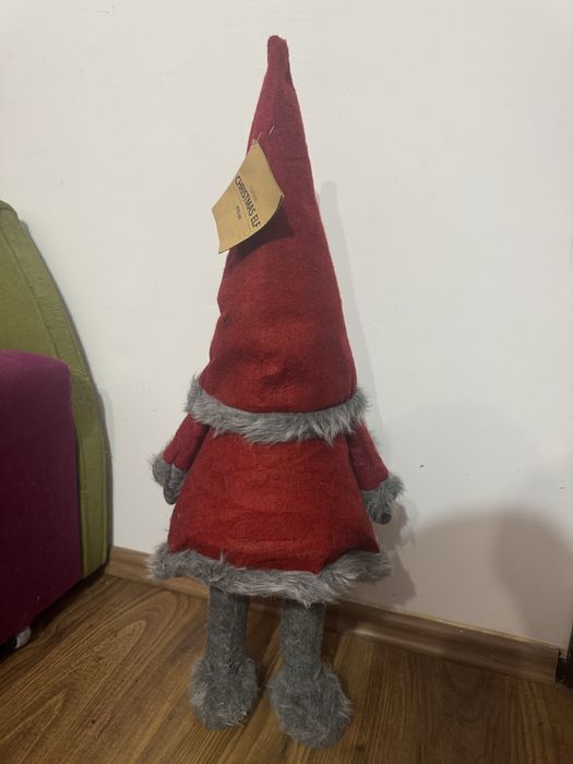 Duży krasnal bożonarodzeniowy na sprężynie, 70 cm.