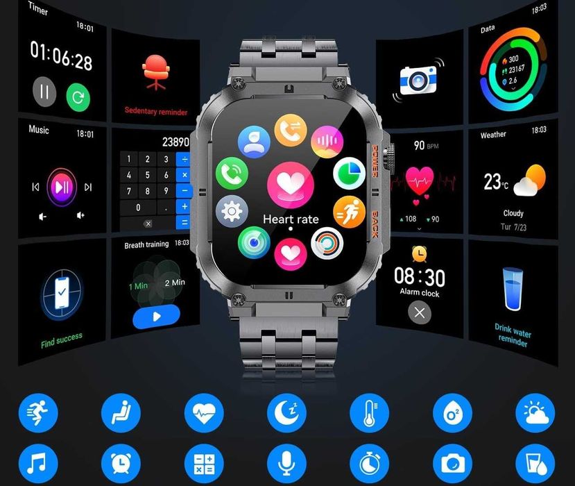 ESFOE BW1847 Smartwatch męski wojskowy 400 mAh NOWY mocny odporny