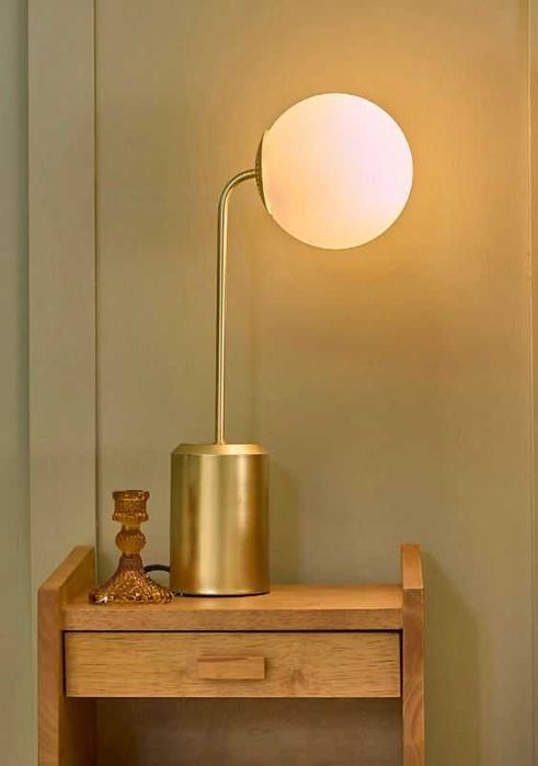 Candeeiro de Mesa LaRedoute - Dourado e Vidro Opalino - Casquilho E14