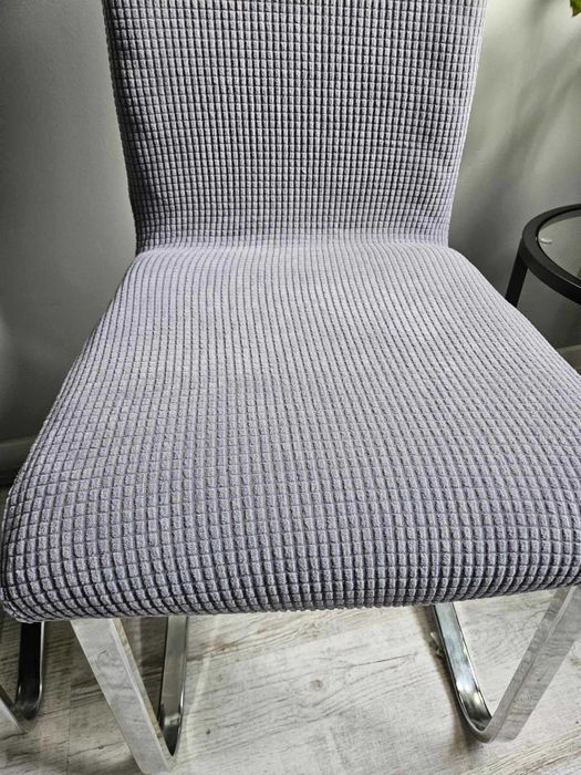 Pokrowce na krzesła 4 szt komplet szare żakardowe kratka