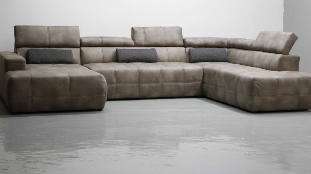 TPR Nowe Brązowe WIelkie U regulowane zagłówki  rogówka salon Narożnik, wygodny, Klasa premium, poduszki