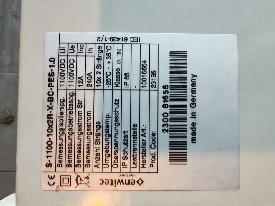 Skrzynka PV DC ENWITEC S-1100 10x2R – combiner box, SPD, 1100V,