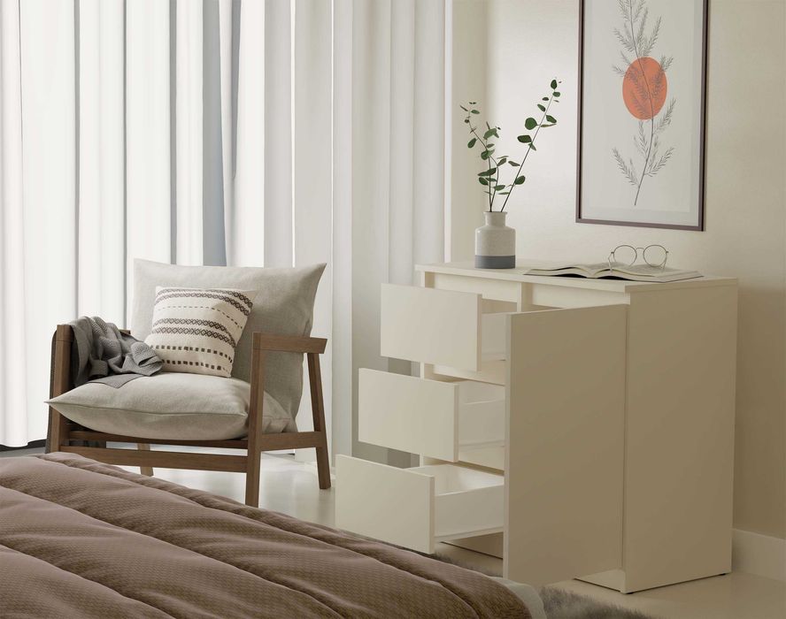 KOMODA Malwa 1D3S Szafka 1 Drzwi 3 Szuflady do Salonu Kaszmir Beż