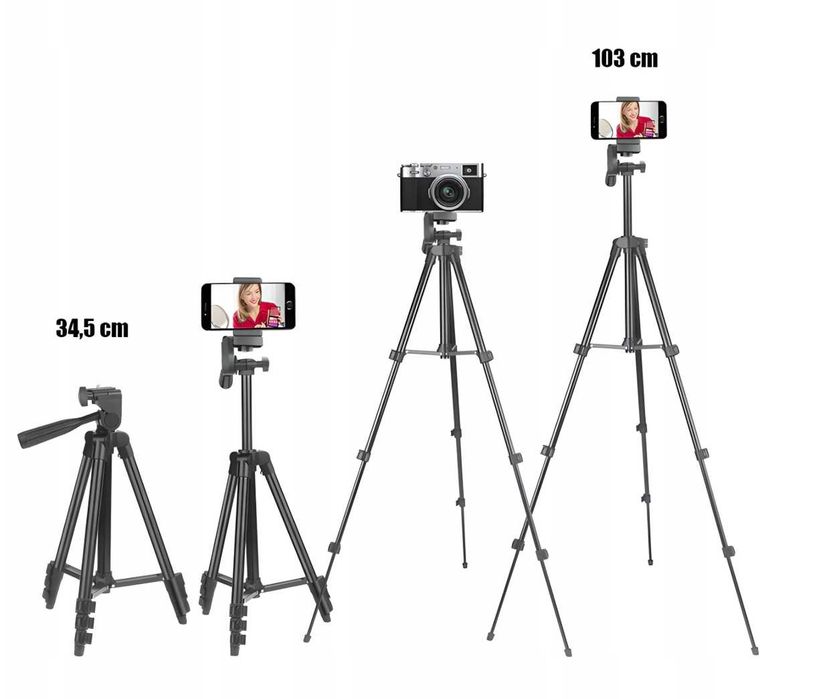STATYW 4w1 TRIPOD 103cm z uchwytem na aparat telefon + PILOT DO ZDJĘĆ