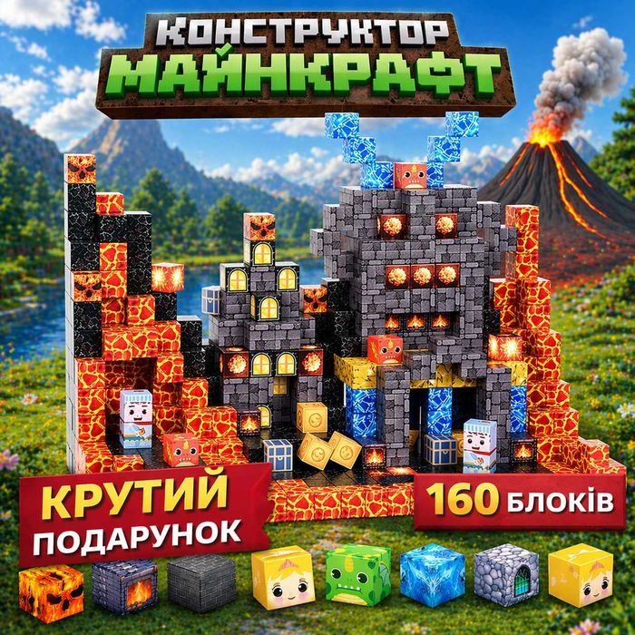 Магнитный конструктор в стиле Майнкрафт 150 блоков, 300 блоков и т. д., идеально на подарок, быстрая отправка