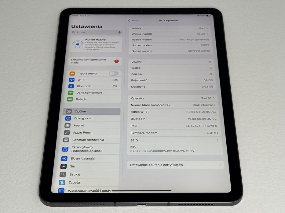 iPad Air 4 (A2072) - 64GB - Cellular (LTE) - faktura VAT 23%