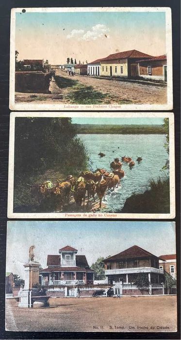 Lote 3 Postais Antigos Circulados Angola e São Tomé - Com Selos e Carimbos (1916 e 1943)
