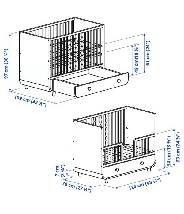 Berço Berço IKEA MYLLRA (60x120) – Como Novo