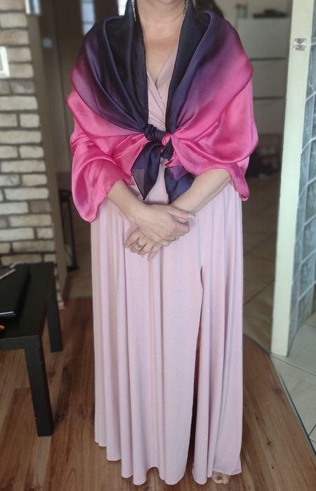 Suknia na wesele rozmiar 54 /56 pudrowy róż z brokatem