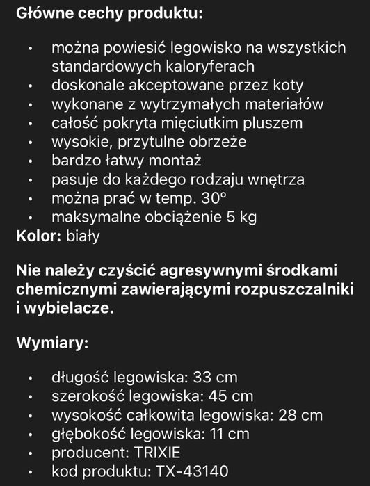 Legowisko na kaloryfer dla kota