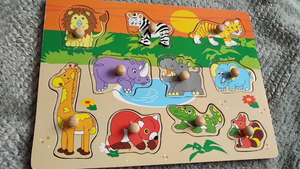 Zestaw Puzzle drewniane zwierzęta pojazdy