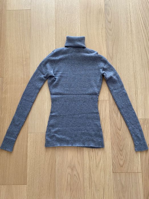 Szary prążkowany wełniany golf basic H&M Premium XS wełna/kaszmir