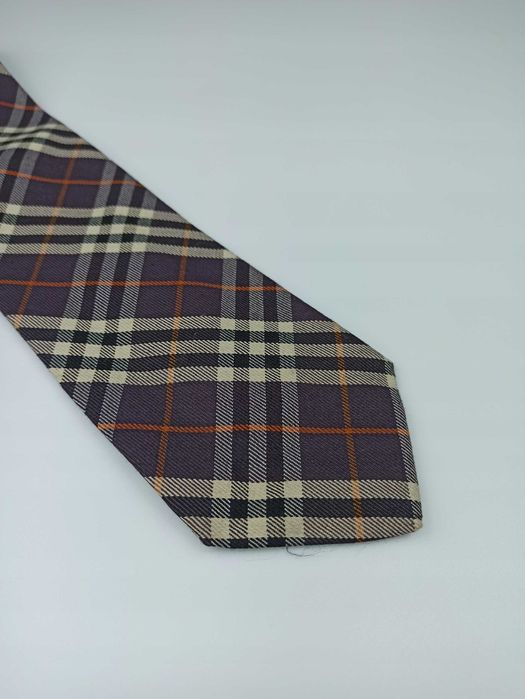 GINALEBOLE fioletowy wełniany krawat w kratkę włoski wcz97