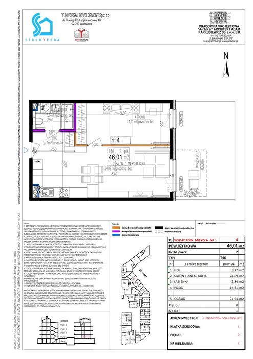 Nowe mieszkanie 2 pokoje 46,01 m² z ogródkiem 21,54 m² .