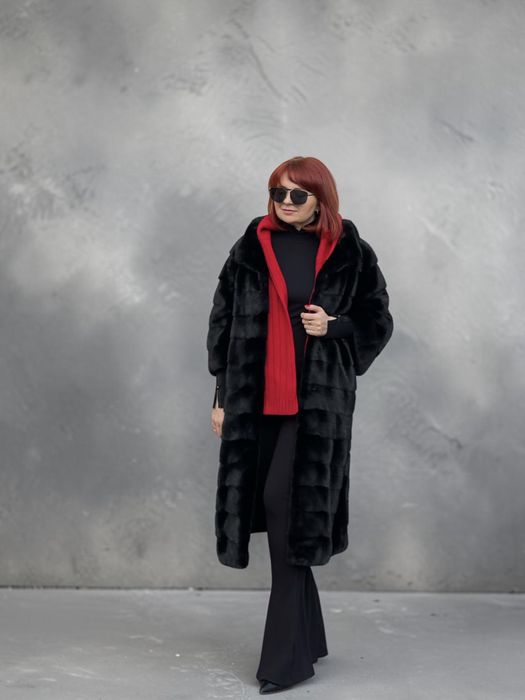 Шуба норкова Black glama оверсайз 110 см р.48-54