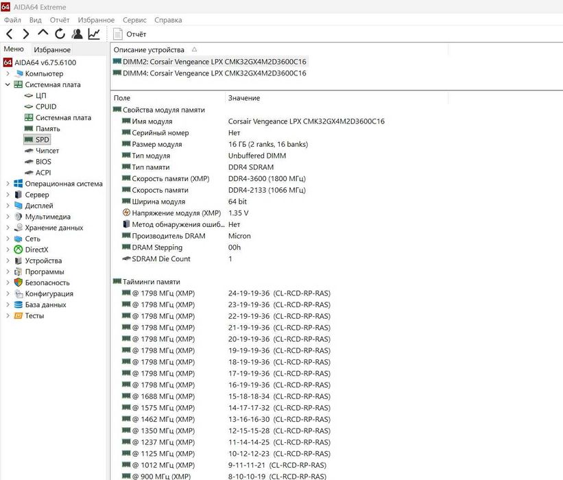 ОЗУ Corsair DDR4 32gb (16gb*2) XMP 3600 Mhz CL16!