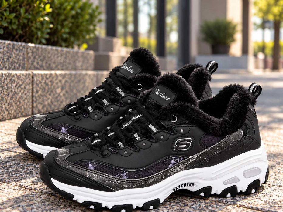Дитячі утеплені кросівки Skechers D'Lites чорні 35,5 на хутрі