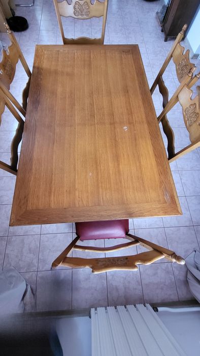 Stół dębowy antyk rozkladany z krzesłami