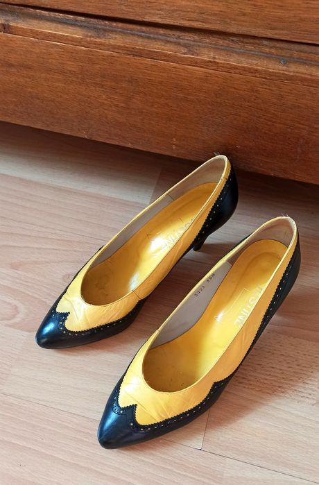 Czółenka skóra czarno-żółte