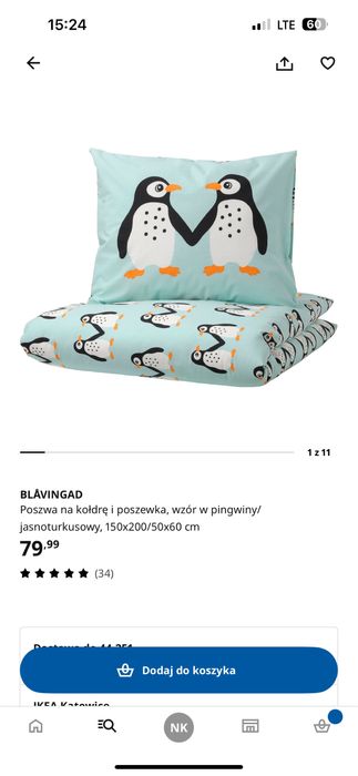Pościel pingwinki Ikea 150x200 50x60 idealna