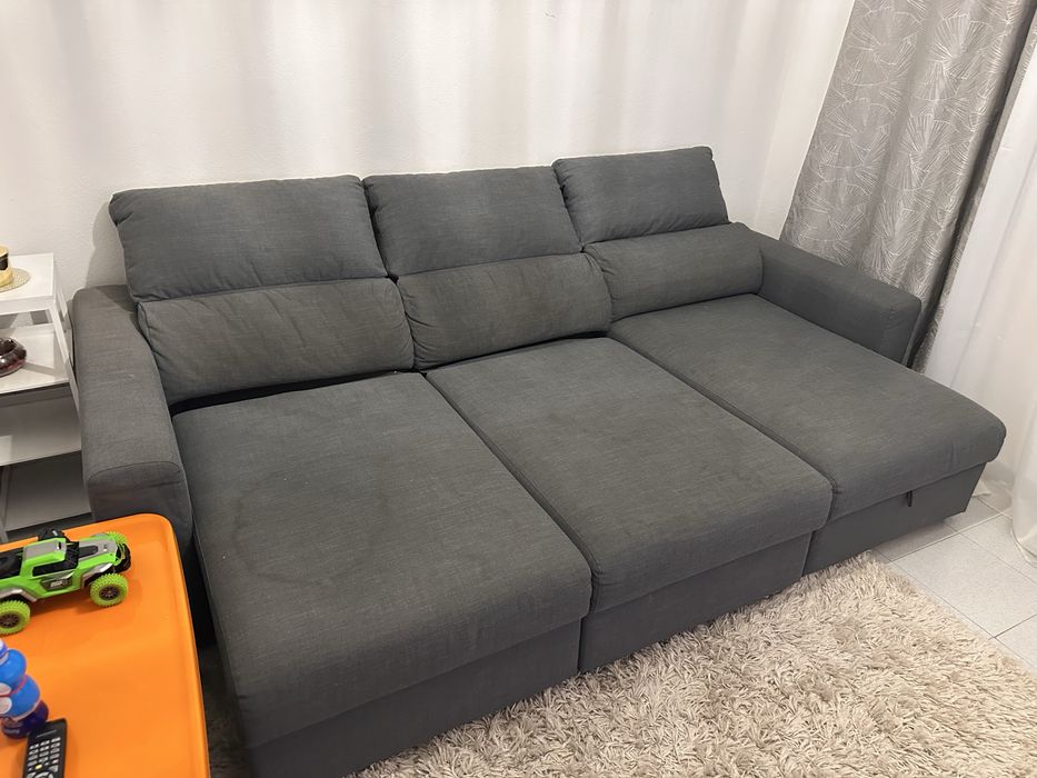 Sofá-cama de canto c/arrumação, cinza IKEA