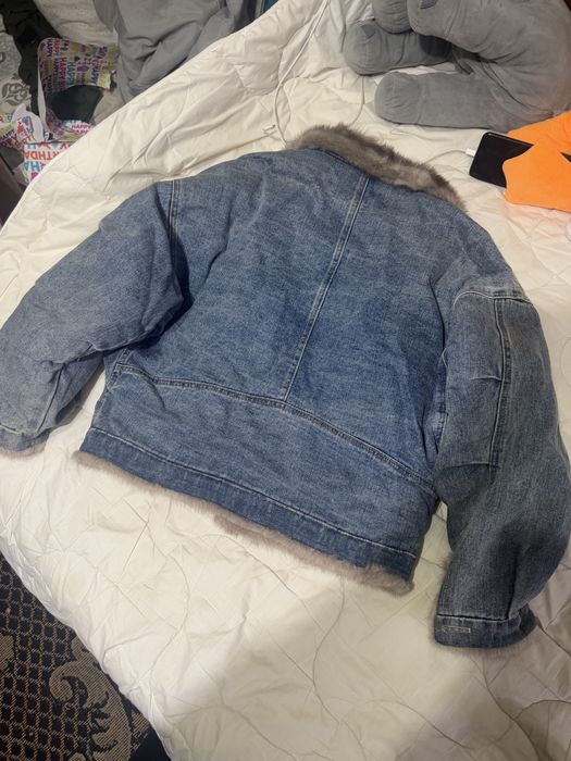 Теплая куртка джинс с норкой S